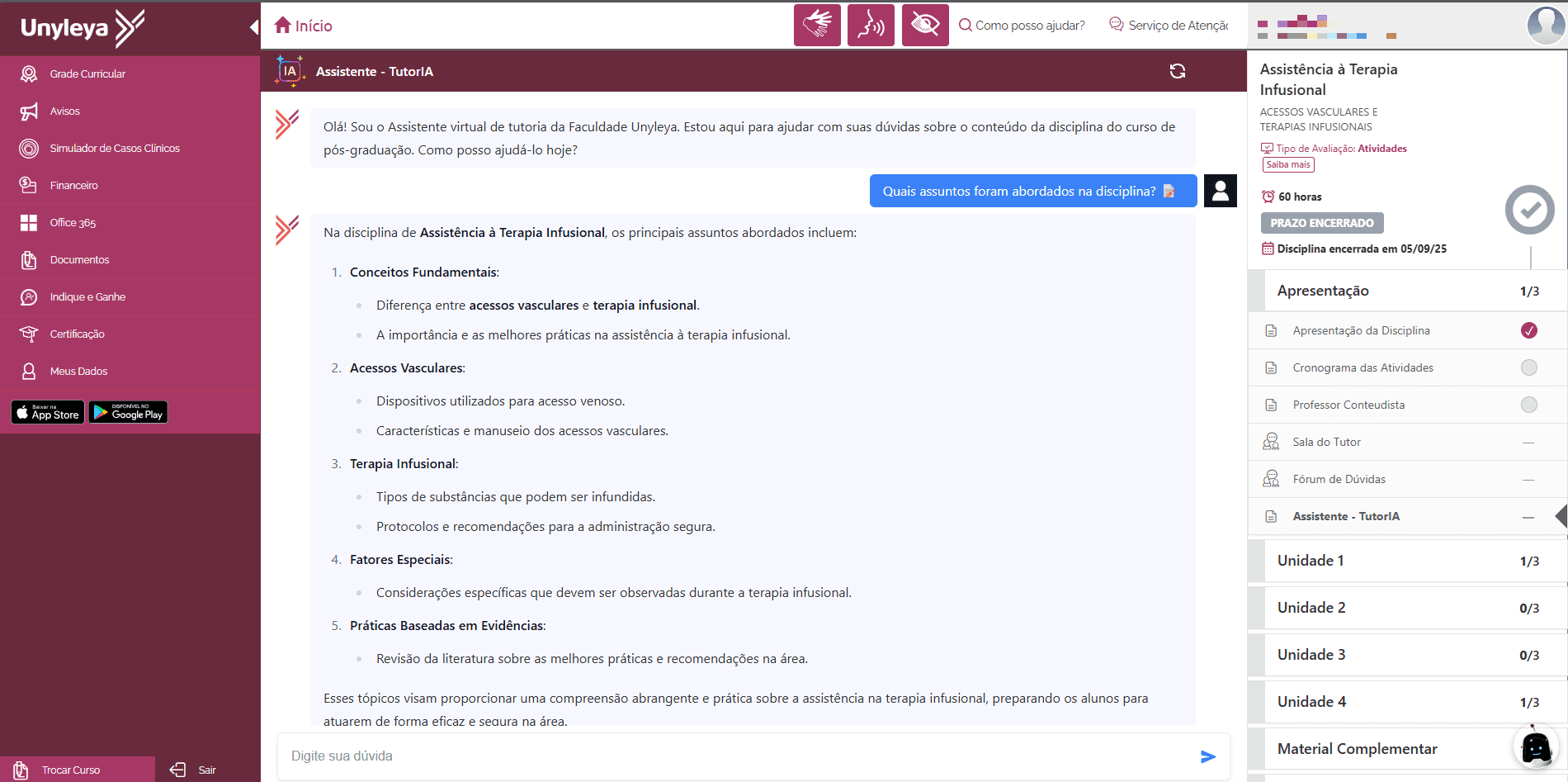 TutorIA, o assistente virtual da Unyleya, integrado ao portal do aluno